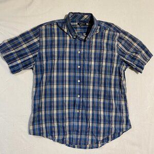 George Button Down Shirt Mens L Blue Plaid Short Sleeve Comfort Outdoor